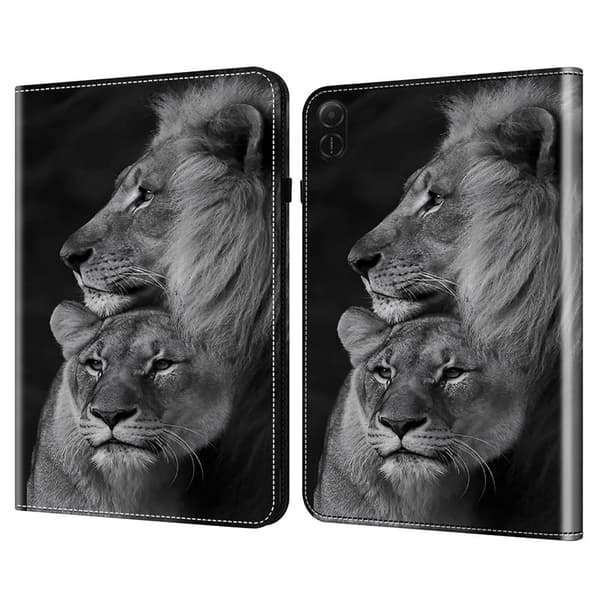 Honor Pad X8a Case Flip Stand Leather Tablet Cover Pattern Printed - Couple Lions Black