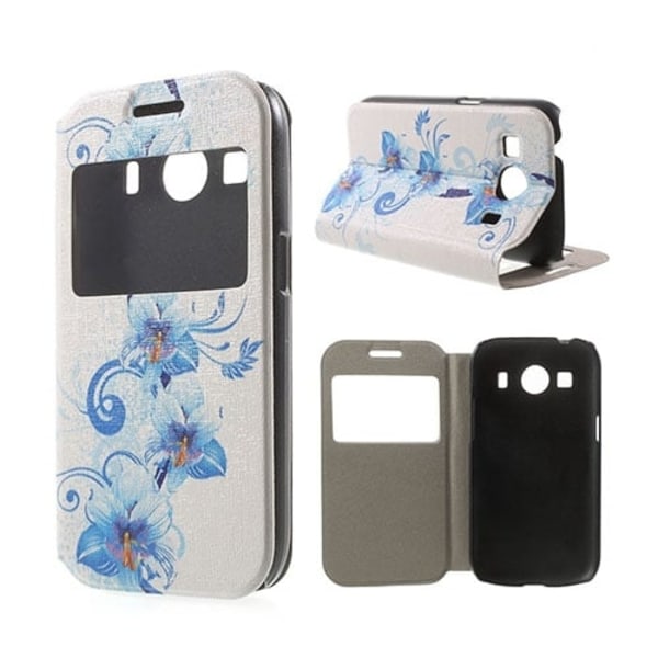 Moberg View Læder Etui Til Samsung Galaxy Ace 4 - Blå Blomster Blue
