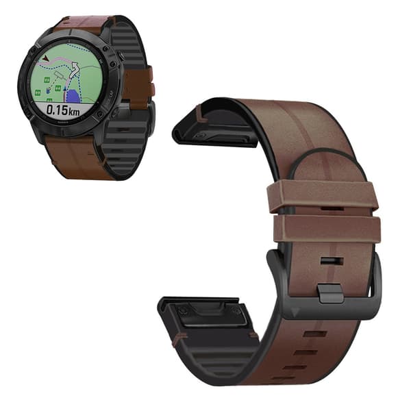 26mm leather + silicone watch band for Garmin watch - Coffee Brun