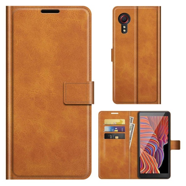 Hållbart konstläder Samsung Galaxy Xcover 5 fodral med plånbok - Orange