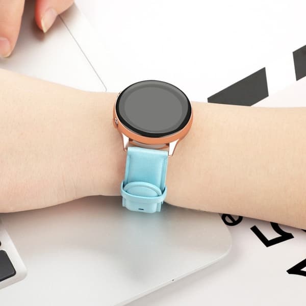 Samsung Galaxy Watch Active 2 - 44mm ægte læder Urrem - Babyblå Blue