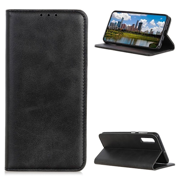Wallet-style ægte Læder Flipcase til Samsung Galaxy A02 - Sort Black