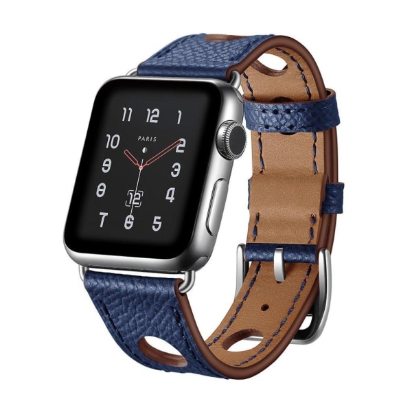 Apple Watch Series 5 42mm ægte læder Urrem - Blå Blue