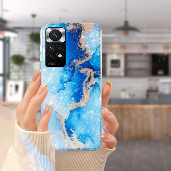 Marble Xiaomi Redmi Note 11S / Note 11 Etui - Blue Guld Marmor Blue