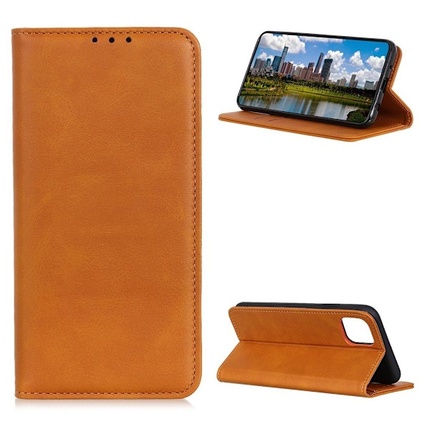 iPhone 12 Mini flip etui i ægte læder med pung – Brun Brown