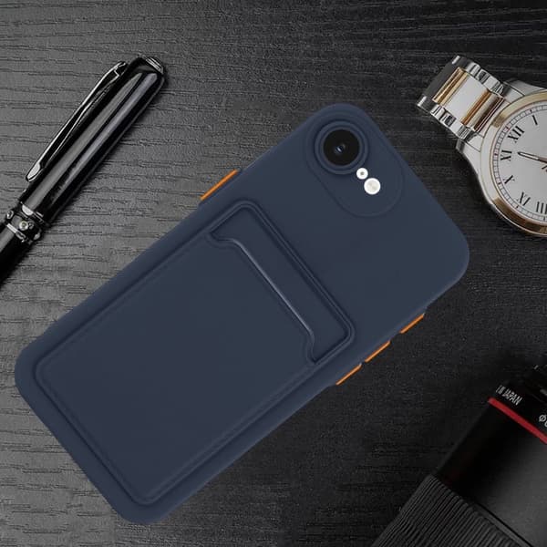 iPhone 16e Fodral Kortplats Matt Fingeravtrycksfritt bakstycke - Mörkblå Blå