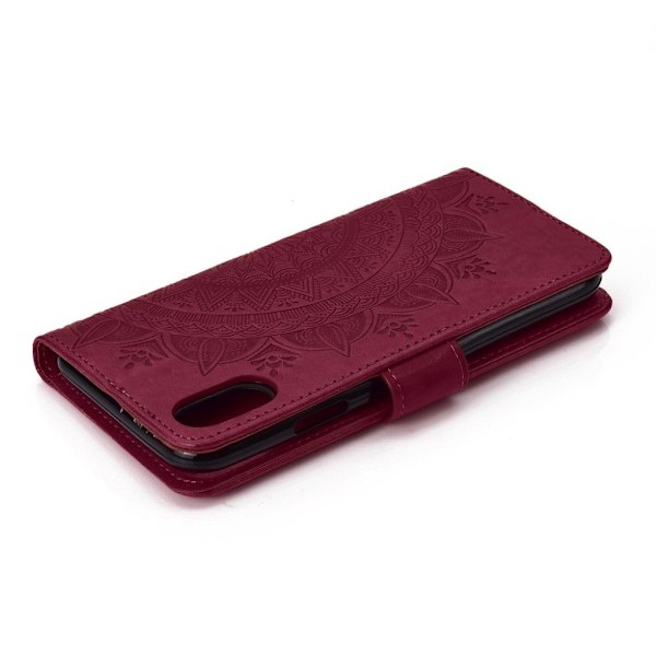 iPhone Xs Max flip cover i læder med Mandala-mønster - Brun Brown