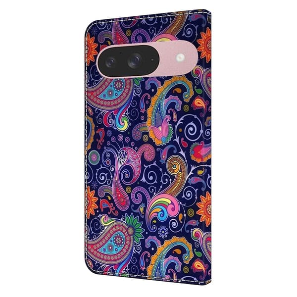 Google Pixel 9 / 9 Pro plånboksfodral mönstrat tryck stativ läder flip telefonskal - Etnisk Vinranka Lila