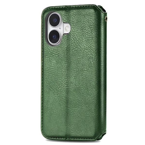 Läder iPhone 16 Plus fodral med romb-design - Grön Grön