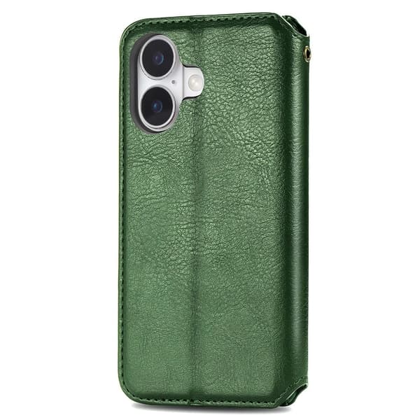 Skinn-etui med stilfult rombeavtrykk for iPhone 16 Plus - Grønn Green