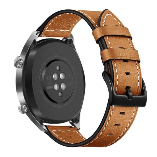 Huawei Watch GT / Watch 2 / Watch Magic stitching ægte læder Urrem - Lysebrun Brown