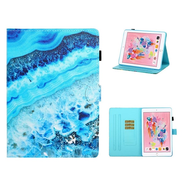 iPad 10.2 (2019) snyggt mönstrat flipfodral i läder - Havsvåg Blå
