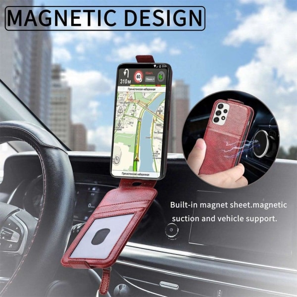 Vertical Flip Phone Suojakotelo With Zipper For Samsung Galaxy A73 - Punainen Red