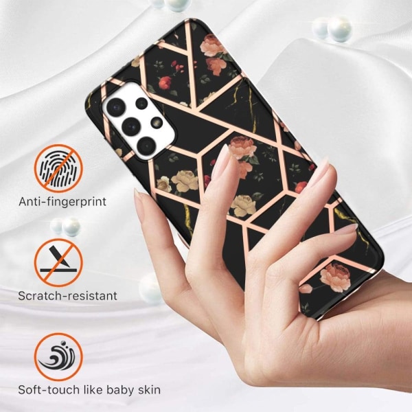 Marble design Samsung Galaxy A23 kotelot - Mustat Kukat Black