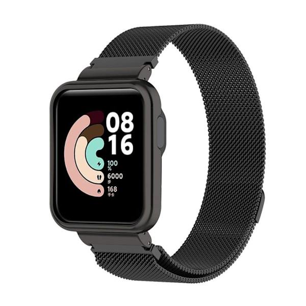 Urrem i rustfrit stål med cover til Xiaomi Redmi Watch 2 - Sort Black
