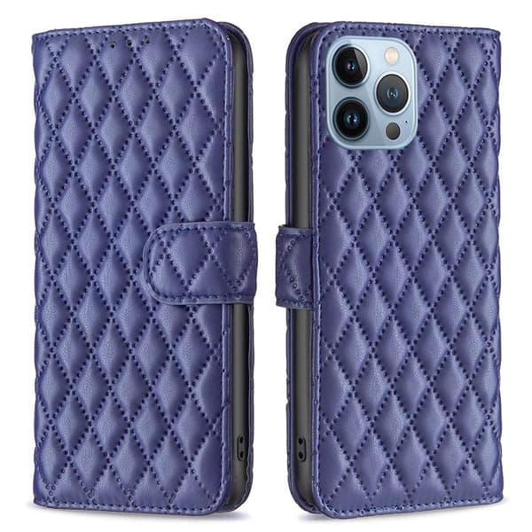 Rombemønster, matt flip-deksel for iPhone 13 Pro - Blå Blue