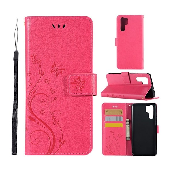 Huawei P30 Pro sommerfugle- og blomstertryk læder flip etui - Rød Red