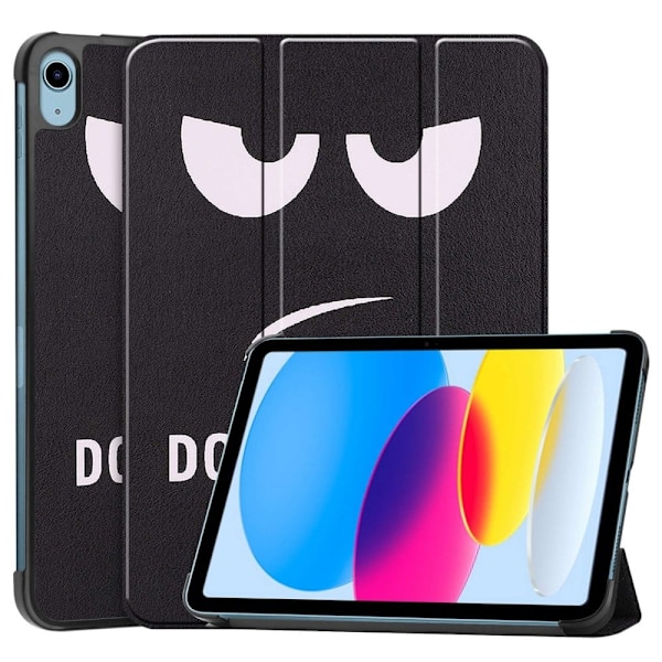 Tri-fold stander etui iPad 10.9 (2022) Pattern Printing Anti-fall Anti-wear Folio Flip Vegansk Læder Tablet Cover - Rør Mig Ikke Black