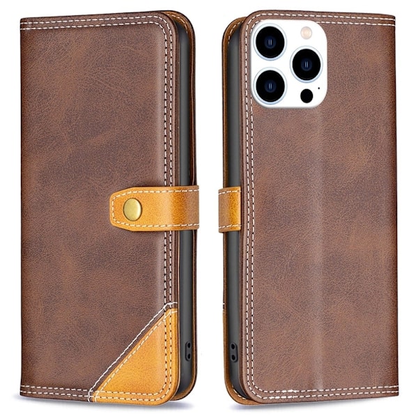 BINFEN tofarget læretui for iPhone 14 Pro - Kaffe Brown