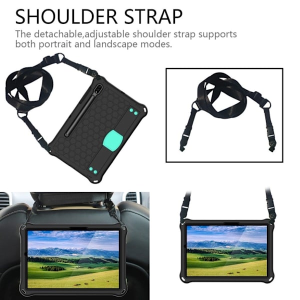 Honeycom mønster eva combo etui til Samsung Galaxy Tab S7 - sort / cyan Black