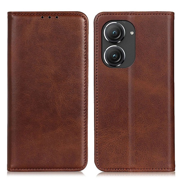Lompakko-style Aitoa Nahkaa Läppäkotelo For ASUS Zenfone 9 - Kahvi Brown