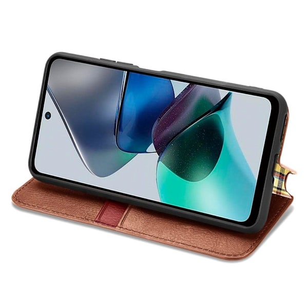 Læder Etui med A Stilfuldt Rhombus Tryk til Motorola Moto G23 / G13 - Brun Brown