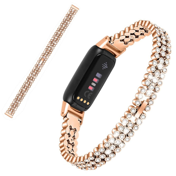 Fitbit Luxe rhinestone urrem i rustfrit stål - Rødguld Pink