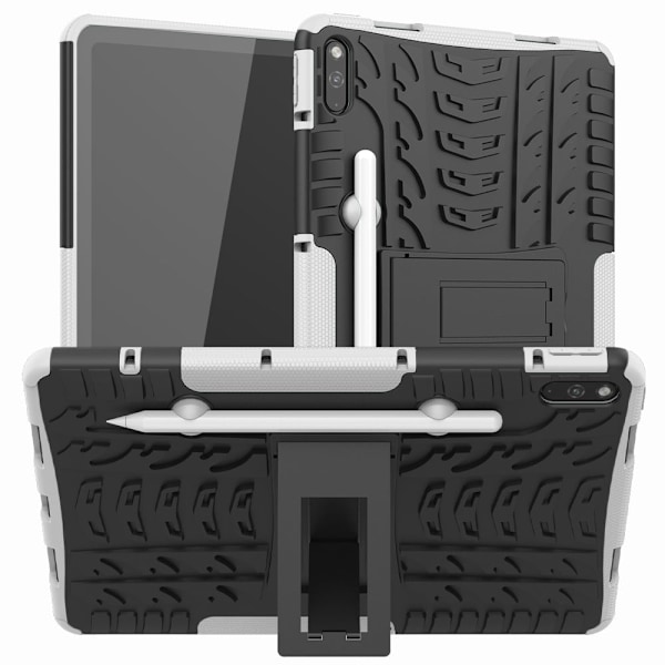 Däckmönstrat kickstand-fodral för Huawei MatePad 10.4 - Vit Vit