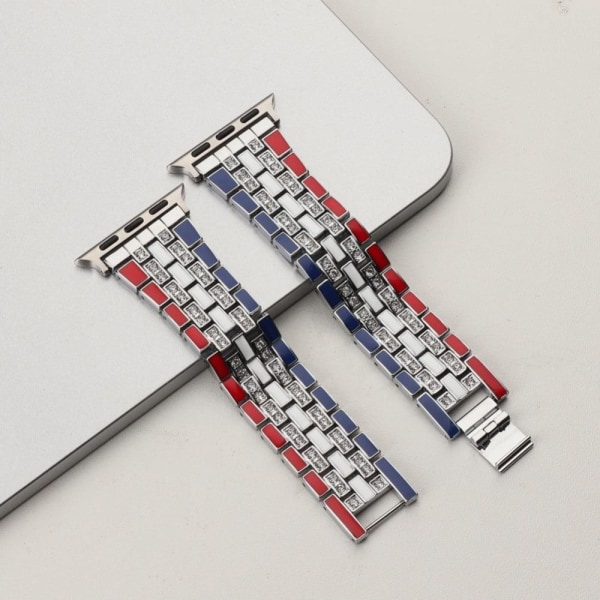Apple Watch (41mm) rhinestone flag style watch strap - Red / Blu Multicolor