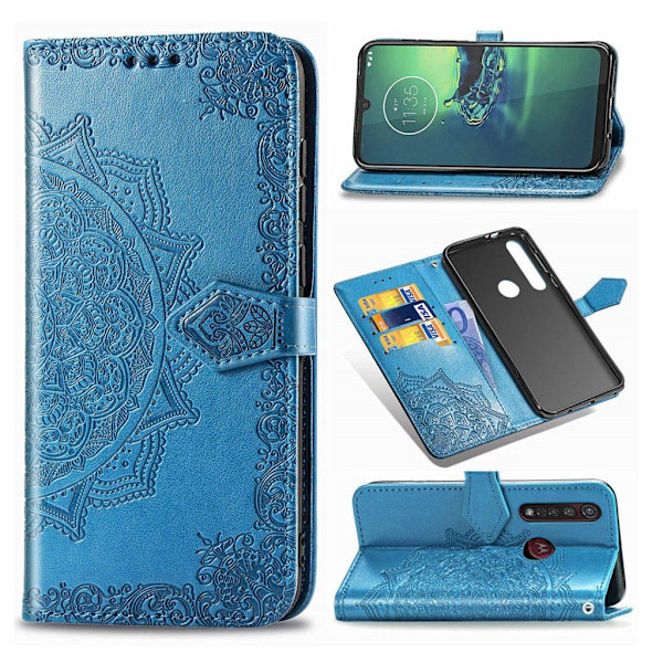 Mandala läder Motorola Moto G8 Plus fodral - Blå Blå