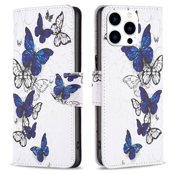 Wonderland iPhone 15 Pro flip etui - Sommerfugle Blue