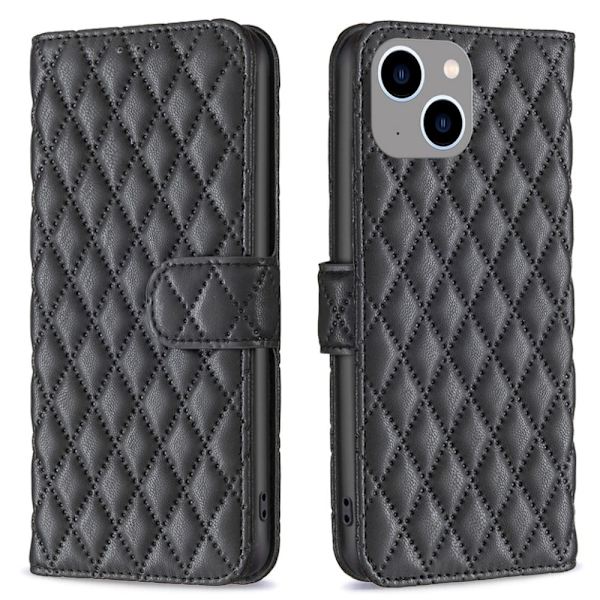 Rhombus mat iPhone 15 Plus flip etui - Sort Black