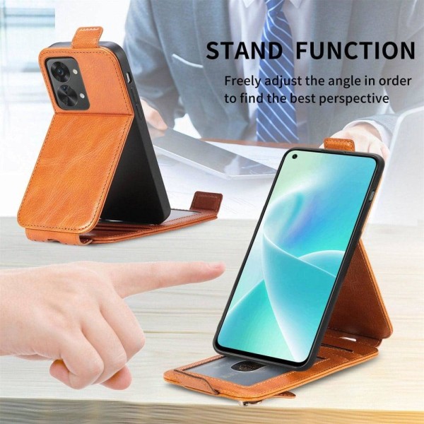 Vertical Flip Phone Suojakotelo With Zipper For OnePlus Nord 2T - Ruskea Brown
