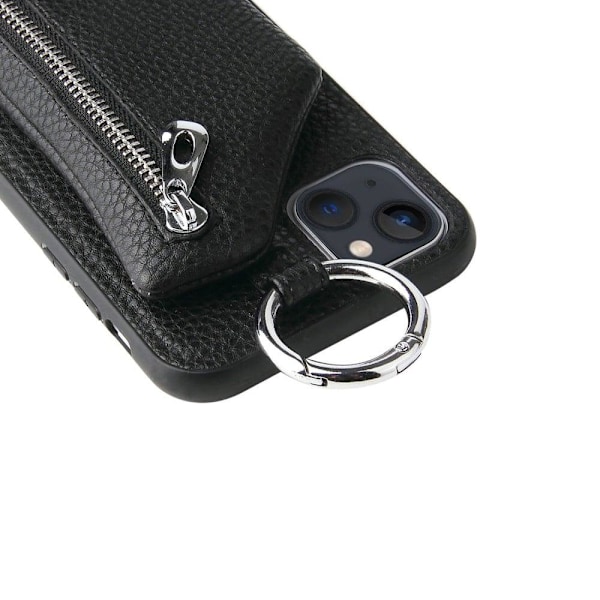 Zipper læderetui med pung til iPhone 14 - Sort Black