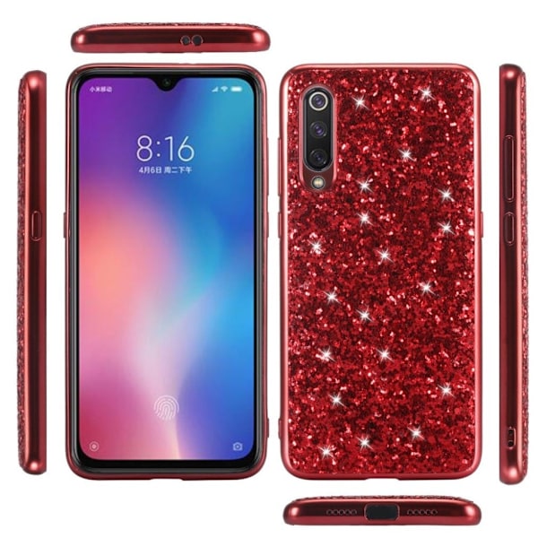 Glitter Xiaomi Mi 9 cover - Rød Red