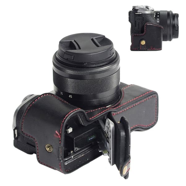 Canon EOS M6 Mark II lædercover med batteriåbning - Sort Black