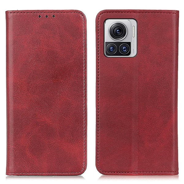 Flip Etui med Pung i Ægte Læder til Motorola Edge 30 Ultra / X30 Pro - Rød Red