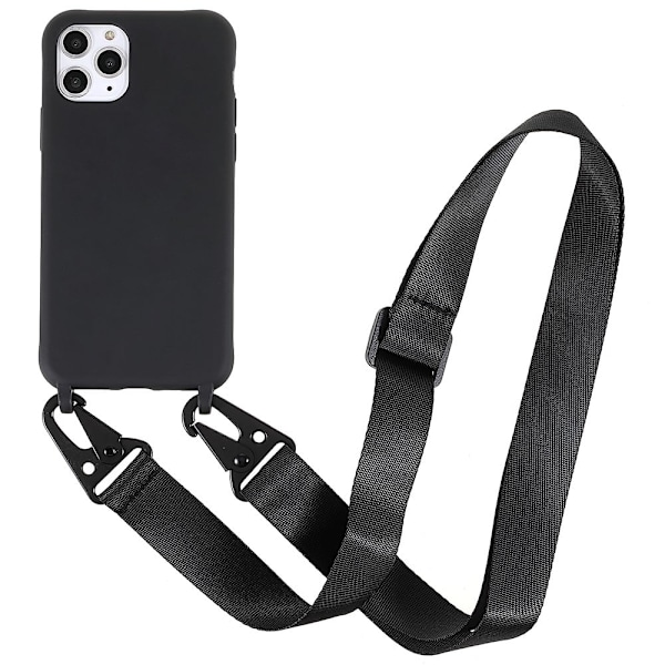 Ohut TPU-kotelo, jossa on mattapintainen viimeistely ja säädettävä hihna iPhone 11 Pro Maxille - Musta Black