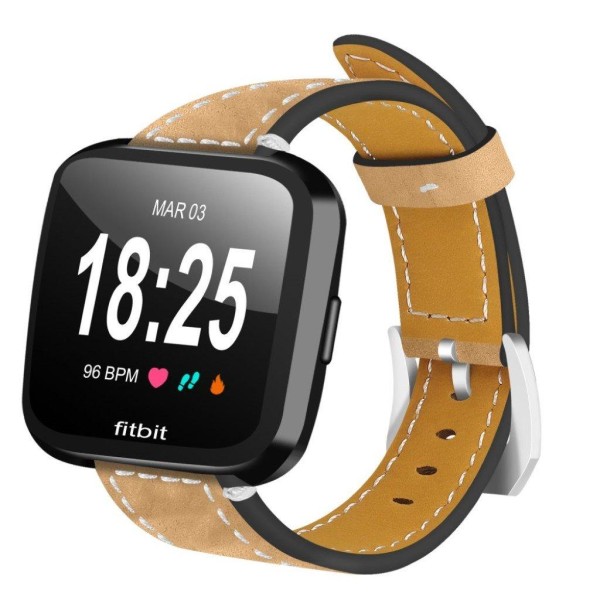 Fitbit Versa klockarmband i geniun läder matt giftfri klassiskt metallspänne - Orange Orange