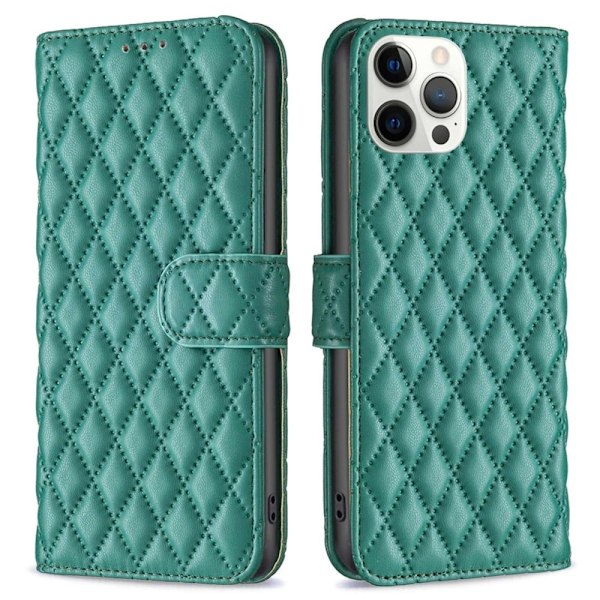 Rombemønster, matt flip-deksel for iPhone 12 Pro Max - Grønn Green