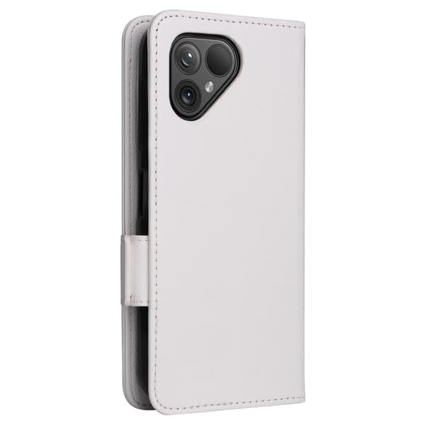 Fairphone 5 Case Litchi Texture Vegan Leather Phone Cover with Strap - White White