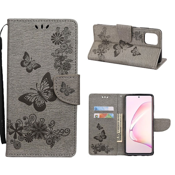 Butterfly läder Samsung Galaxy Note 10 Lite fodral - Silver/Grå Silvergrå