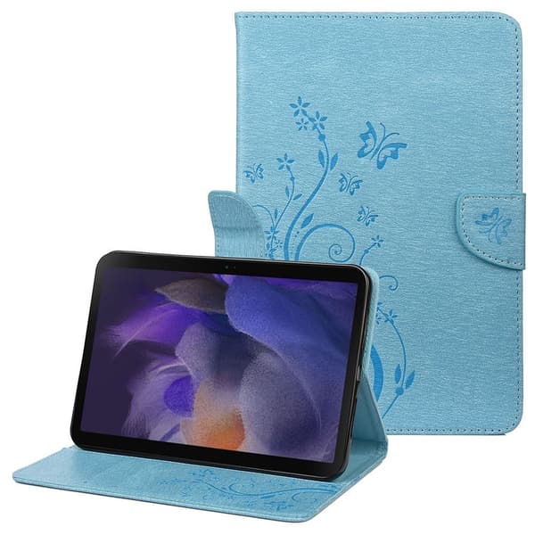 Samsung Galaxy Tab A8 10.5 (2021) sommerfugleblomst-præget læderetui - Blå Blue