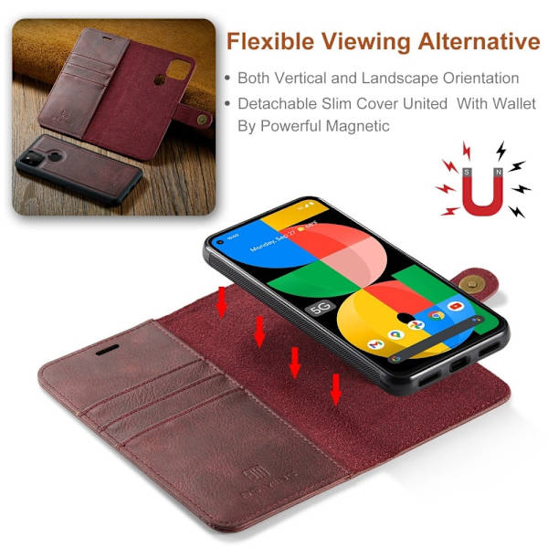 DG.Ming Google Pixel 5a 2-in-1 Lommebok Etui - Rød Red
