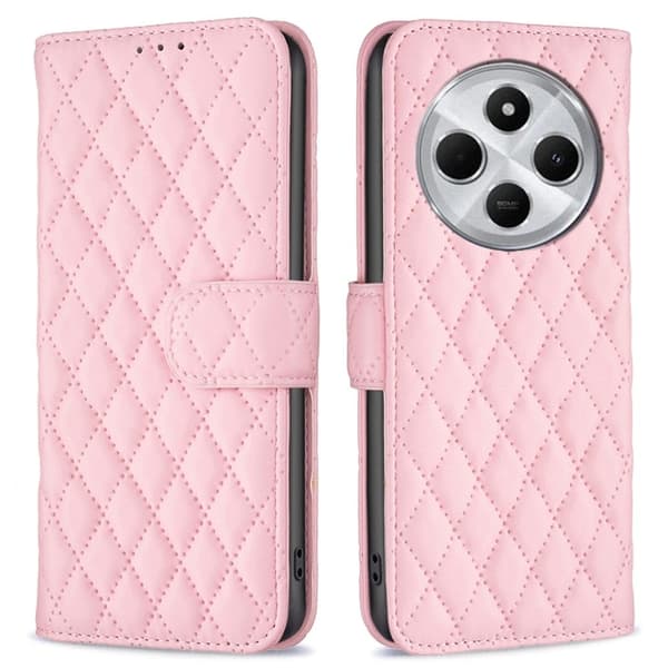Rombemønster, matt flip-deksel for Xiaomi Redmi 14C - Rosa Pink
