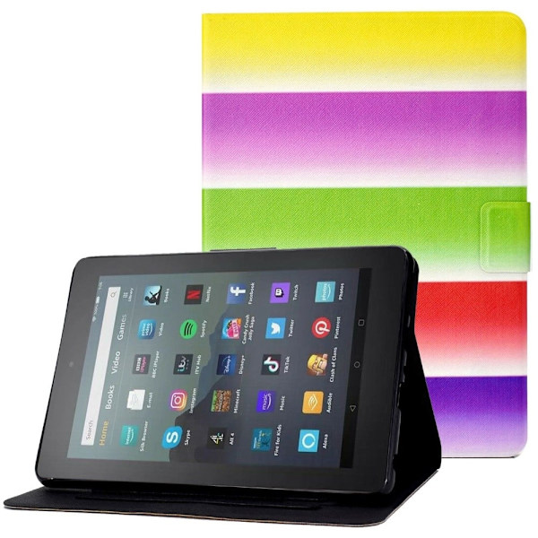 Amazon Fire 7 (2022) skinnveske med kult mønster - Regnbue Multicolor