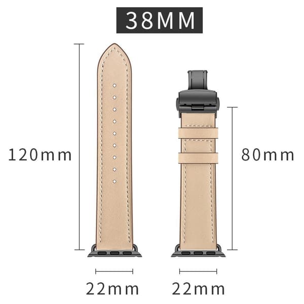 Apple Watch Series 5 40 mm hållbart klockarmband i äkta läder - Svart Spänne / Aprikos Beige