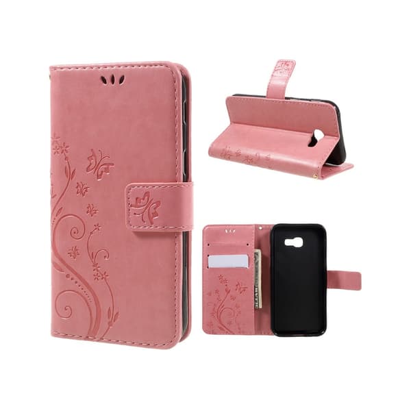 Samsung Galaxy A5 (2017) etui av lær m. inngravert mønster - Rosa Pink