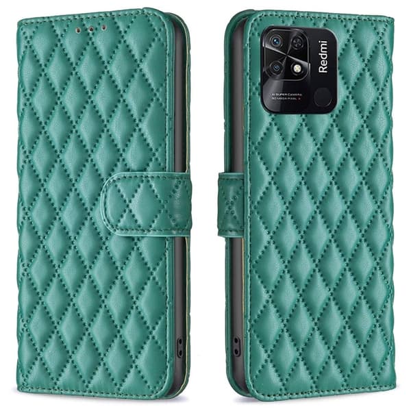 Rombemønster, matt flip-deksel for Xiaomi Redmi 10C - Grønn Green