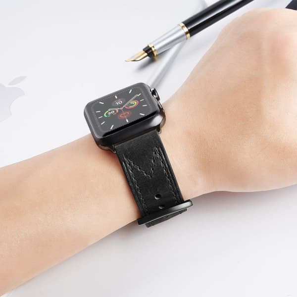 M-formet urrem i ægte læder til Apple Watch Series 5 / 4 44mm - Sort Black